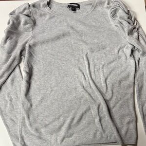 Express Light Gray Ruched Sleeve Top XL